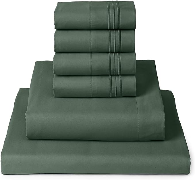 Mellanni California King Sheet Set - 6-Piece Iconic Collection Bedding, (Including 4 Pillowcases), 16-Inch Deep Pocket, Easy Care, Extra Soft, Cooling Sheets, Brushed Microfiber - Emerald Green