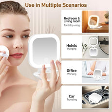Travel Mirror with Light, Compact Mirrors, 1x/30x Magnifying Mirror with 3 Color Lights and Adjustable Brightness, 4.5x3.9 inch Small Compact Hangable Hand Pocket Mirrors, Comes with Tweezer