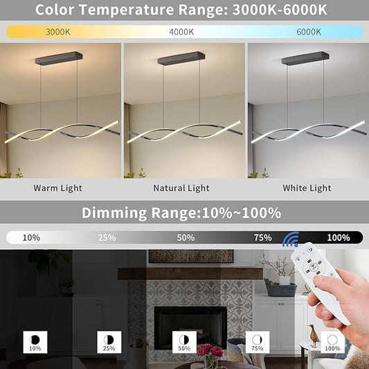Modern LED Pendant Lights, 39in Chandelier Dimmable with Remote Control 3000k-6000K Adjustable Color Temperature, Aluminum Island Lighting Lamp Fixture for Kitchen, Dining Room, Billiard Room