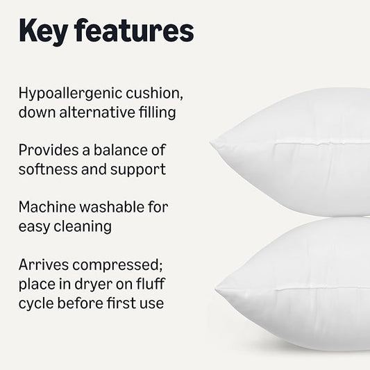 Amazon Basics Square Hypoallergenic Pillow Insert, Sofa Bed Couch Decorative Stuffer, 20", 4 Pack