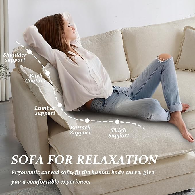 SoarFlash Chenille Sectional Sofa, Comfy L Shaped Modular Coush Sofa with Ottoman, Modern 2 Seat Couch Deep Seat Sofa Set for Living Room,Light Coffee