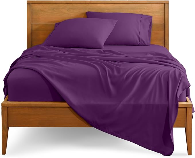 Bare Home Split King Sheet Set - 1800 Ultra-Soft Microfiber Bed Sheets - Double Brushed - Deep Pockets - Easy Fit - 5 Piece Set - Bed Sheets & Pillowcases (Split King, Plum) BareHome