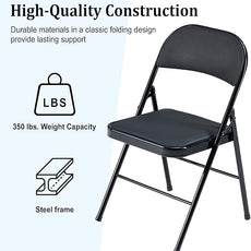 10 Pack Black Folding Chairs with Padded Cushion and Back, Foldable Outdoor Chairs with 330-LBS Capacity, Portable Heavy Duty Metal Frame Commercial Seat for Party Kitchen Dinning Events Wedding