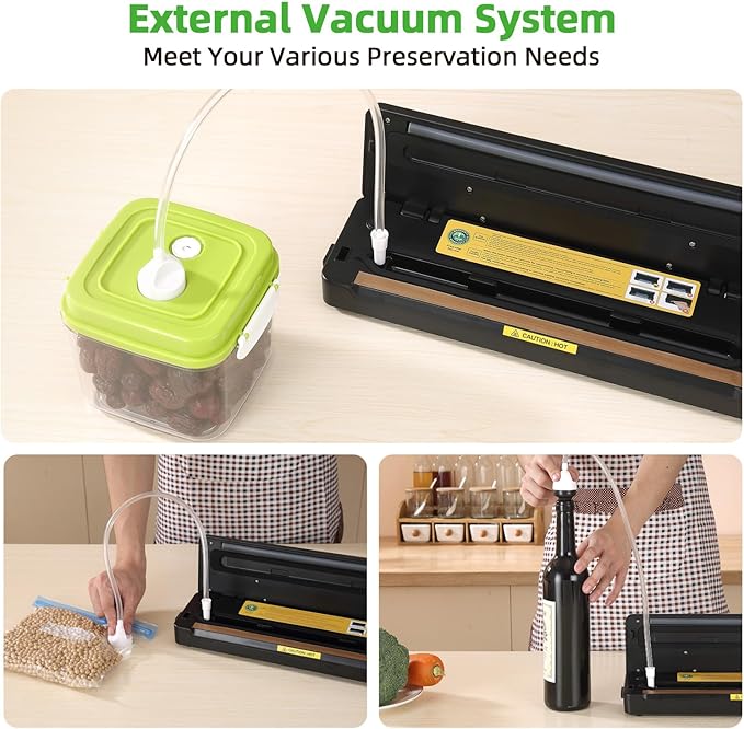 Vacuum Sealer Machine with 10 Bags & 10 Feet Bag Roll | 85kPa Powerful Suction | Automatic Food Sealer for Sous Vide | Dry & Moist Modes | Compact with Built-in Cutter