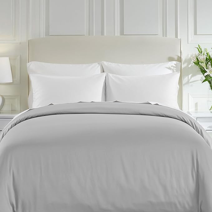 California Design Den Full/Queen Size Duvet Cover - Winner Good Housekeeping Best Bedding Awards 2025-400 Thread Count Sateen, 100% Cotton Comforter Cover, Button Closure & Corner Ties - Light Grey