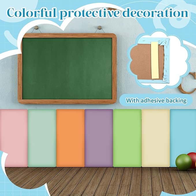 8 Pack Wall Padding for Playroom Peel and Stick Headboard 23.62" x 11.81" x 1.18" 3D Anti Collision Upholstered Wall Panels Self Adhesive Headboard Panel for Protection (Fresh Colors)