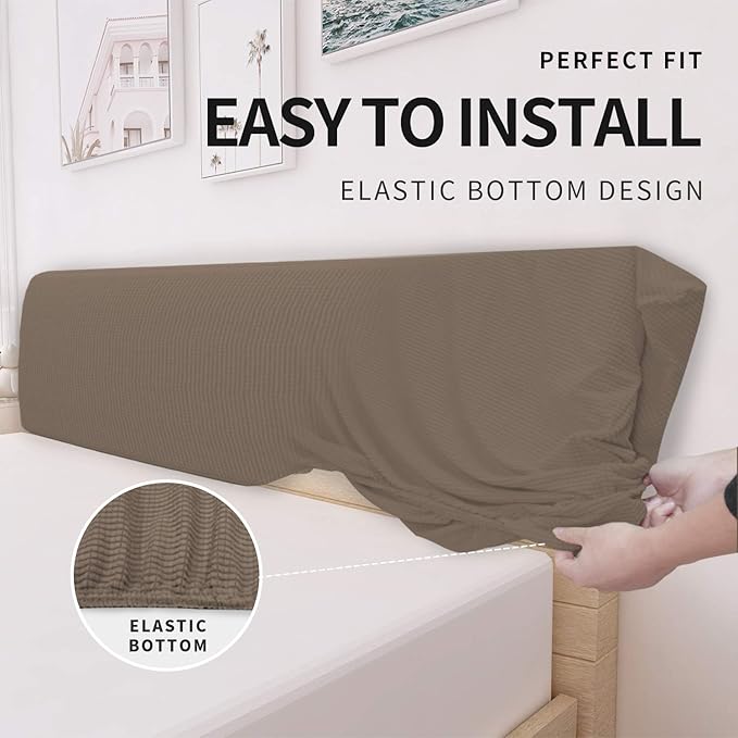 Easy-Going Stretch Bed Headboard Cover,Small Square Jacquard Headboard Slipcover, Dustproof Bed Head Cover for Bedroom (Full,Camel)