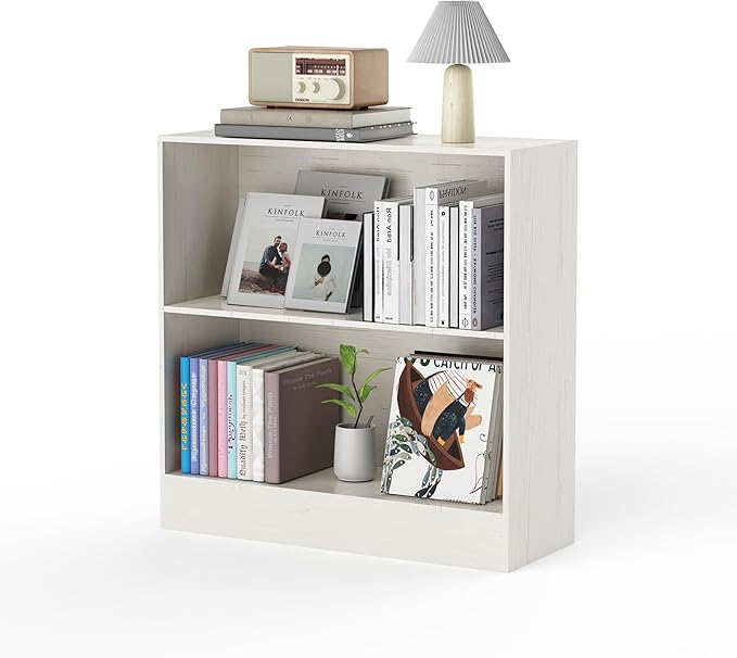 2-Shelf Bookcase, 32 in Tall Cream White 31.5 in Wide Floor Standing Bookshelf, Floor Standing Display Storage Shelves with Adjustable Shelves for Living Room Hallway Home Office Bedroom
