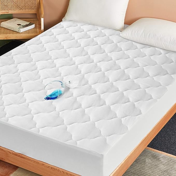 Full Mattress Pad Waterproof Mattress Protector, Quilted Full Size Mattress Cover Fitted for Adults, Deep Pocket Mattress Protector Up to 18 inches, White (Cover Only)