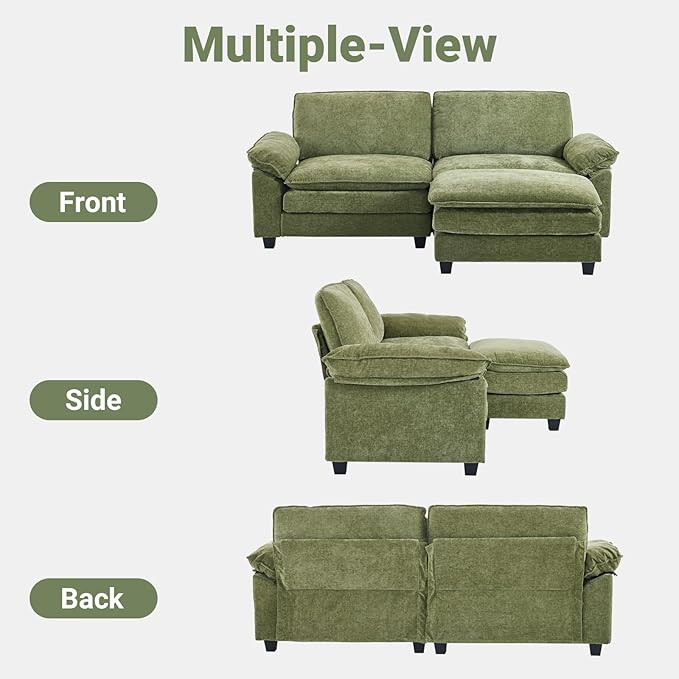 VINGLI 87" Convertible Sectional Sofa,L-Shaped Deep Seat Sofa Couch for Living Room,Modern 2-Seat Loveseat Sofa with Ottoman for Small Space(Olive Green)