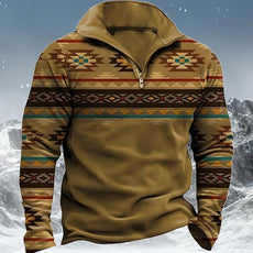 Western Sweatshirts for Men Aztec Cowboy Vintage Graphic Fleece Hoodie Mens Quarter Zip Pullover Country Jacket