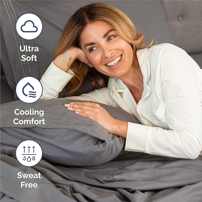 Split King Size 5 Piece Sheet Set - Comfy Breathable & Cooling Bed Sheets Set - Hotel Luxury Bedding for Women, Men, Kids, Teens, Boys & Girls - Deep Pockets, Soft, Wrinkle Free - Oeko-Tex - Dark Grey