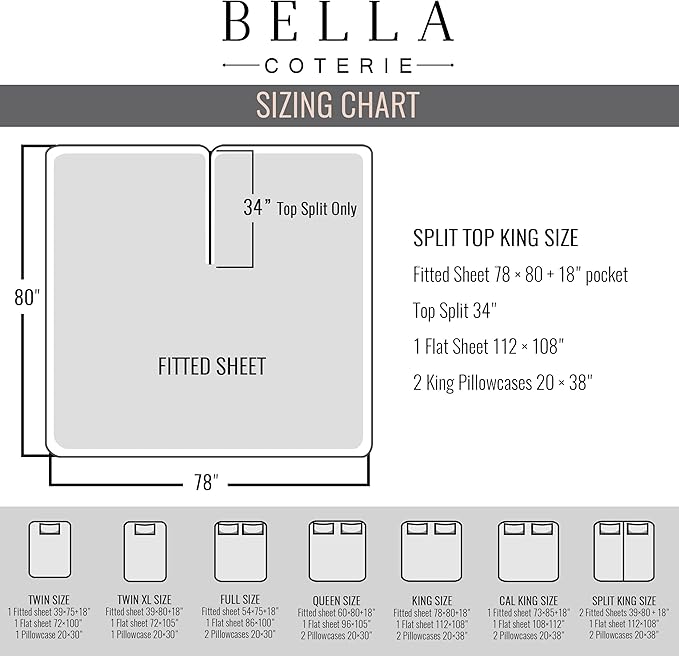 Bella Coterie Luxury Bamboo Viscose 34” Split Top King Size Sheet Set | 1 Fitted Sheet for Sleep Number & Adjustable Beds | 100% Organically Grown | Cooling & Soft | 18” Deep Pocket [Lilac]