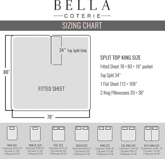 Bella Coterie Luxury Bamboo Viscose 34” Split Top King Size Sheet Set | 1 Fitted Sheet for Sleep Number & Adjustable Beds | 100% Organically Grown | Cooling & Soft | 18” Deep Pocket [Twilight Blue]