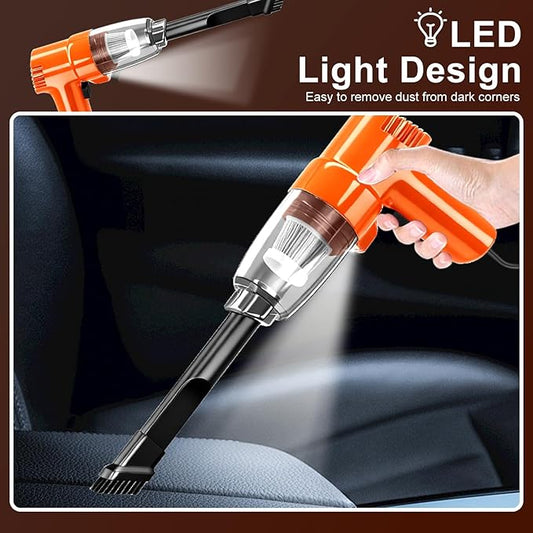 Car Mounted Vacuum Cleaner - 7000PA High-Power Suction, Dry & Wet Dual-Purpose, Portable Mini Handheld Vacuum with LED Light & Attachments, Ideal for Car Interior, Pet Hair, Dust & Debris (Orange)