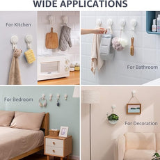 LEVERLOC Heavy Duty Suction Cup Shower Hooks 4 Pack, Damage-Free Shower Hangers for Inside Bathroom Wall, Powerful Vacuum Suction Towel Hooks, Loofah Holders, Easy to Install and Remove, White