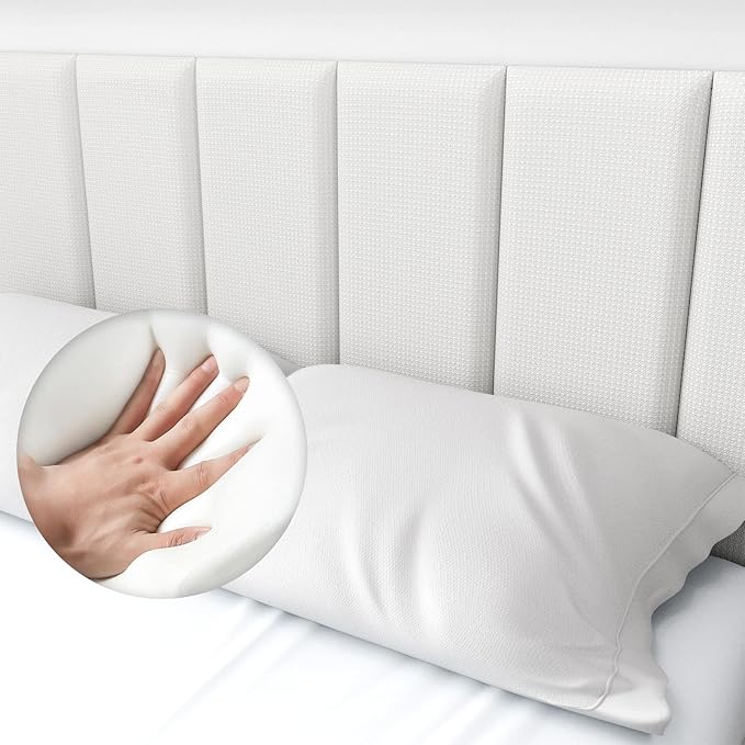 Upholstered Wall Mounted Headboard, Acoustic Panel, Peel and Stick Wall Padding, Beige Dorm Towel Fabric, 6-Pack