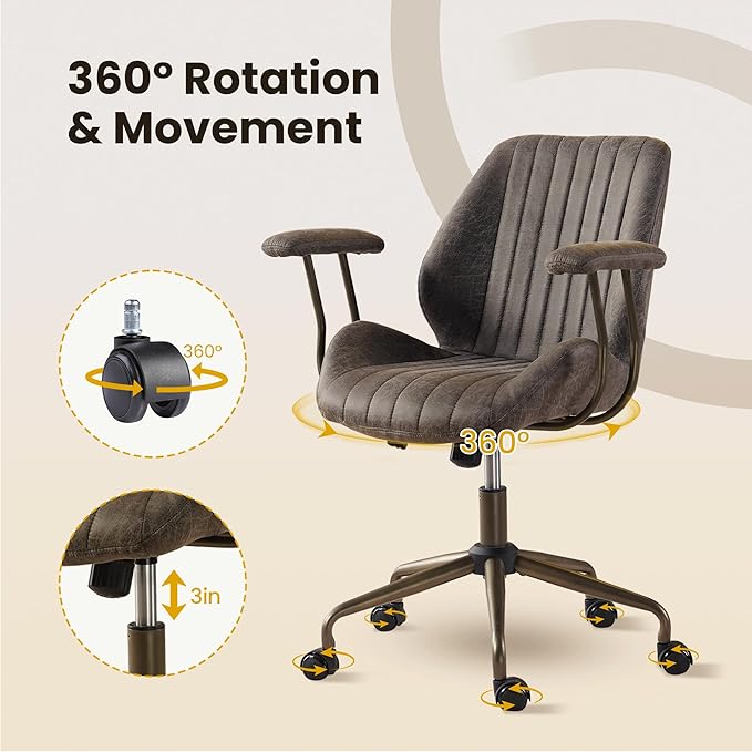 Home Office Desk Chair, Mid-Century Modern Office Chair with Adjustable Lumbar Support, Adjustable Height Executive Task Chair with 360 Rolling Swivel for Meeting Study Room(Mid Back, Grey)