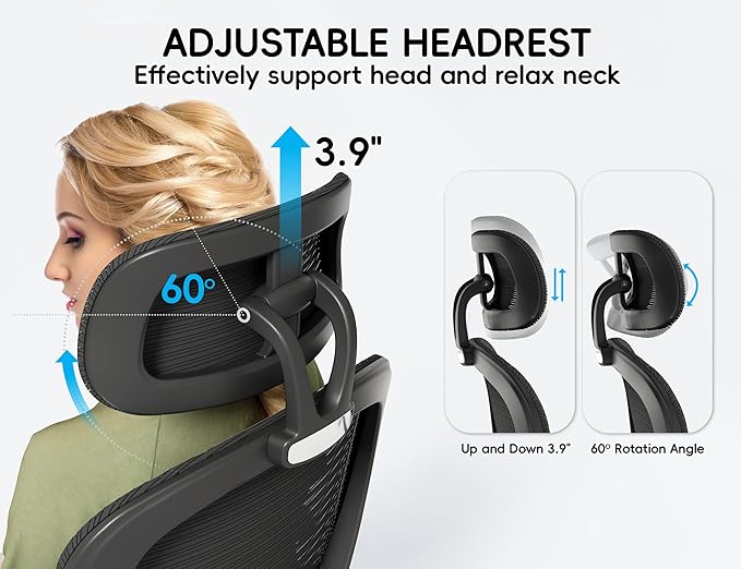 TRALT Office Chair - Ergonomic Office Chair with Back Support, Computer Chair - Home Office Desk Chair, 330 lbs Wide Seat Big and Tall Office Chairs with Headrest, Comfy Desk Chairs (Black)