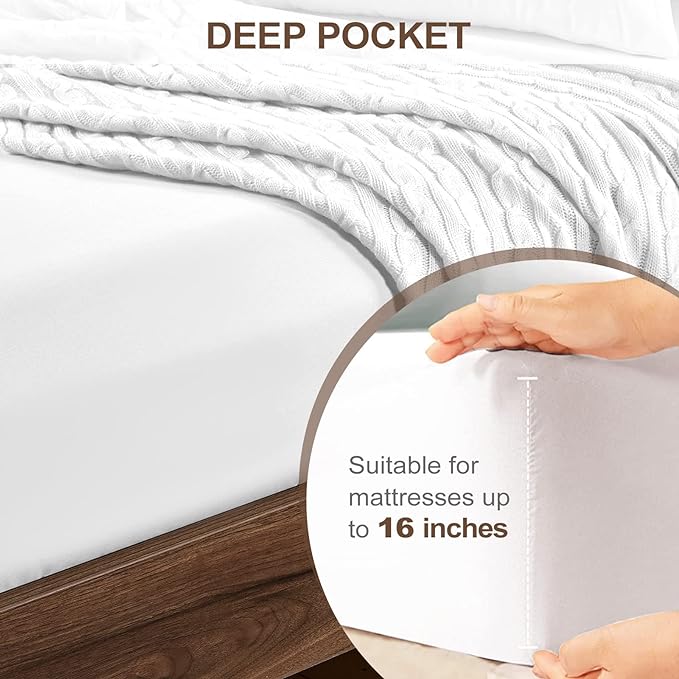 FreshCulture Twin Fitted Sheet - Hotel Quality - Ultra Soft & Breathable - Brushed Microfiber - Deep Pocket - Cooling Fitted Sheet for Twin Size Bed (White)