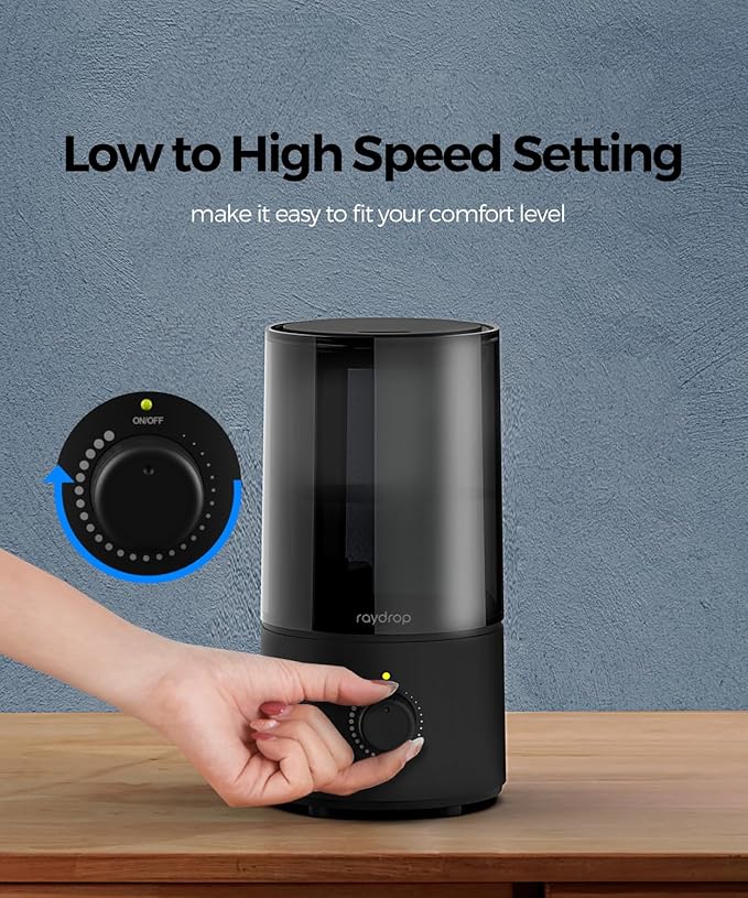 raydrop Humidifiers for Bedroom, raydrop Cool Mist Humidifiers for Babies, 1.0L Quiet Ultrasonic Humidifier, Space-Saving, Filterless, Auto Shut Off - (0.26 Gallon, US 110V)