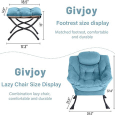 Cozy Lazy Chair and Ottoman, Large Contemporary Accent Lounge Chair Set, Leisure Upholstered Reading Armchair for Bedroom, Living Room, Dorm Rooms, Office