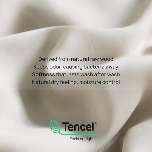 Queen Size Sheets Set 100% Tencel Lyocell | Deep Soft, Silky Full Sheets of Cooling Bed Sheets for Hot Sleepers | Hotel Collection Style Luxury Bedding | Sands Hour