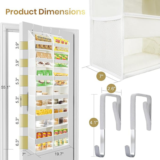 HOMELUX THEORY UPGRADED Over The Door Organizer Hanging - 100D EXTRA THICK & 50lbs HUGE CAPACITY 6Large Front & 12Side Pockets, Over The Door Shoe Organizer, Hanging Closet Organizer (Transparent XL)