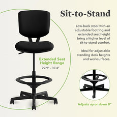 HON Volt Standing Desk Chair, Fabric Home Office Chair with Foot Rest, Armless, Ergonomic Recline and Center Tilt, for Computers, Offices, Work, Black