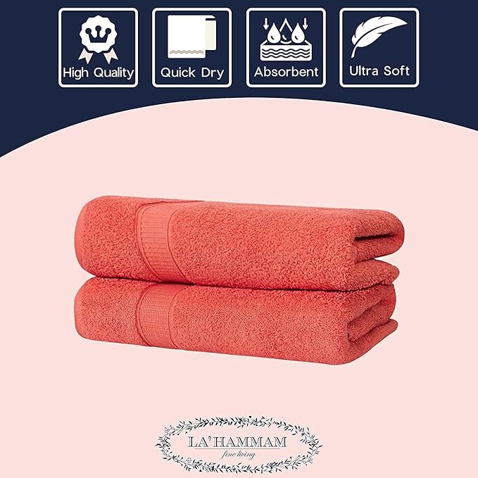Personalized Bath Sheet Towels for Bathroom, Hotel, Spa, Pool, College Dorm, Super Soft, Highly Absorbent Turkish Cotton Monogrammed Oversized Towel 40" x 80" Extra Large Jumbo Bath Sheets, Coral