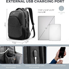 Swissdigital Design Travel Laptop Backpack for Men and Women, College Backpack with USB Charging Port for Fits 16 Inch Notebook, Grey | SD1670-02