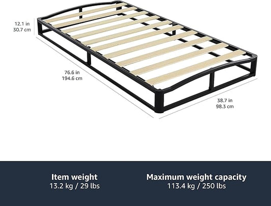 Amazon Basics Metal Platform Bed Frame, with Wood Slat Support, 10 inches High, Twin, Black