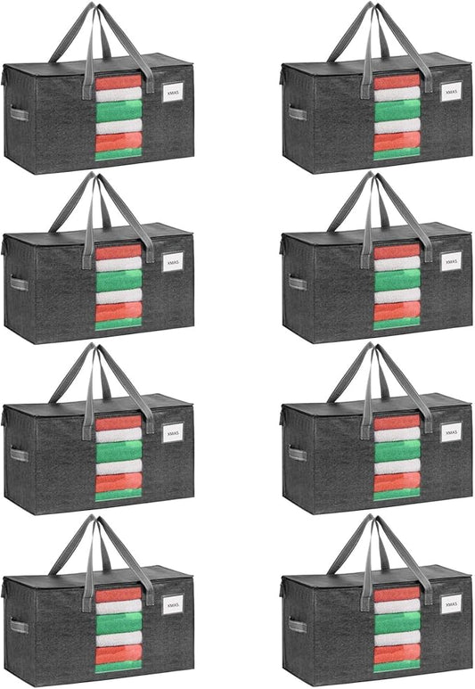VENO 8 Pack Moving Bags, Christmas Storage Bins, Moving Boxes Alternative, Comforter and Blanket Storage Bags, College Dorm Packing Supplies, Foldable Heavy-Duty Tote with Window (Gray, 8 Pack)
