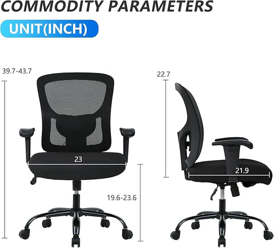 Big and Tall Office Chair 400lbs Wide Seat Desk Chair Computer Chair with Lumbar Support Adjustable Arms Task Rolling Swivel Mesh Executive High Back Ergonomic Chair for Adults Women,Black
