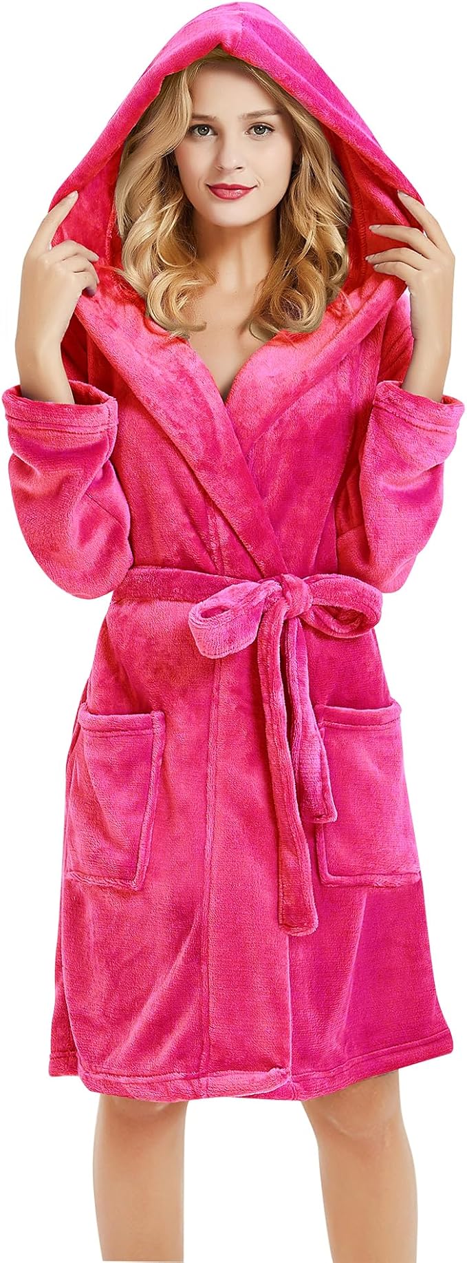 U2SKIIN Women Hooded Fleece Robe, Short Plush Robes for Womens With Hood Soft Warm Spa Bathrobe