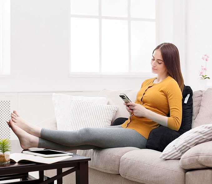 Nestl Reading Pillow with Shredded Memory Foam, Designed for Sitting Up in Bed and Couch, Back and Arms Adjustable Support for Adult & Teens Backrest Pillows for Reading, with Washable Cover Black