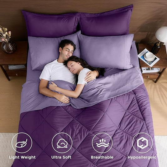 HEVUMYI Purple & Light Purple Twin-XL Comforter Set - 5-Piece All Season Bed in a Bag Twin-XL, Ultra Soft Bedding Set with Comforter, Flat Sheet, Fitted Sheet, Pillowcases, Pillow Shams
