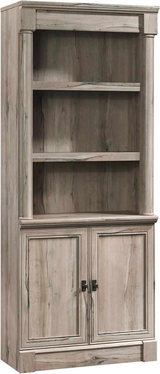 Sauder Palladia Book Shelf, Bookshelf with Storage, Library Bookcase with Doors and Adjustable Shelves, in Split Oak Finish