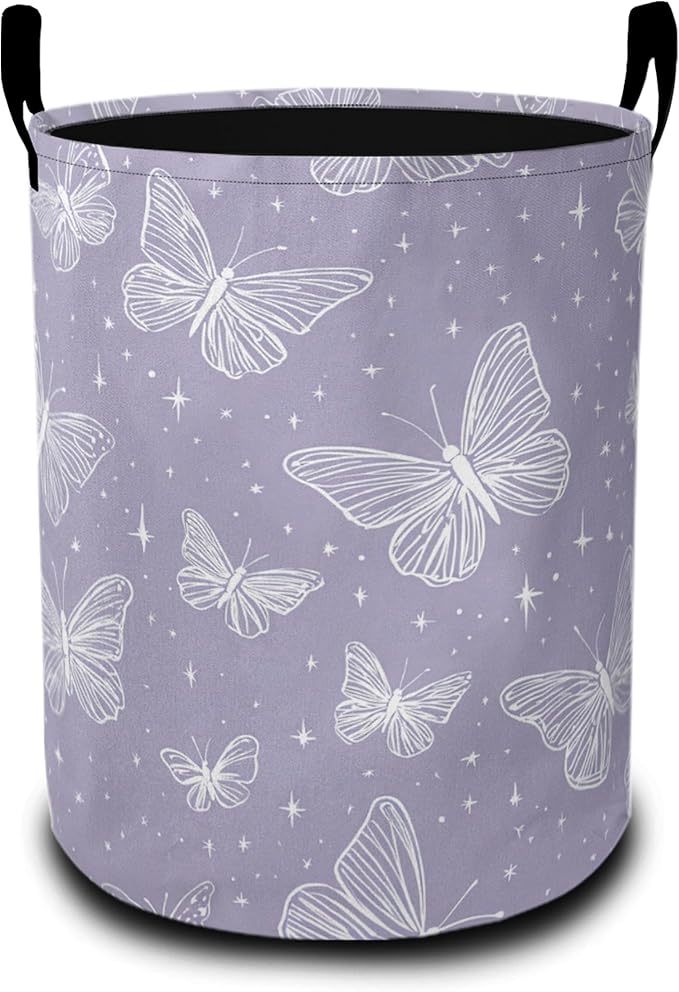 Groovy Butterfly Laundry Basket,Purple Oxford Cloth Laundry Hamper With Handle Foldable Portable Clothes Storage Basket Storage Bag For Laundry Room/Bathroom/Bedroom/Dormitories