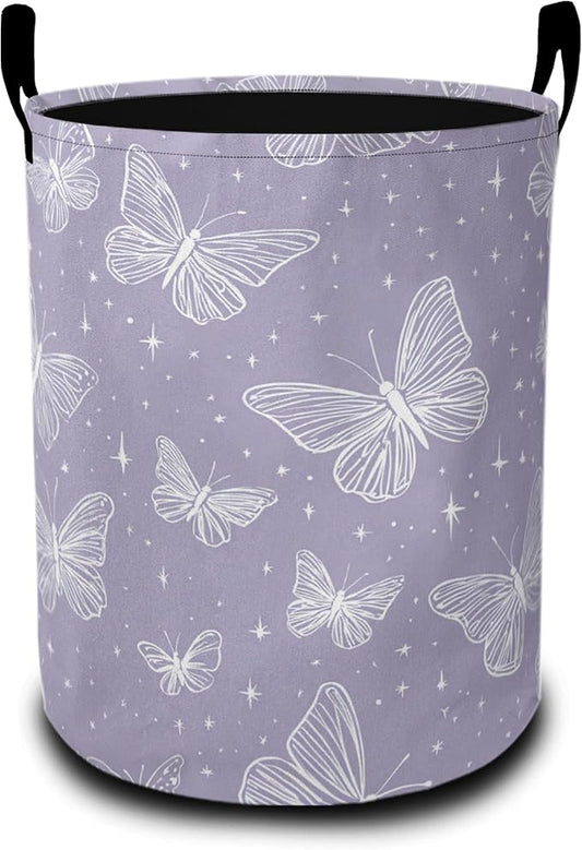 Groovy Butterfly Laundry Basket,Purple Oxford Cloth Laundry Hamper With Handle Foldable Portable Clothes Storage Basket Storage Bag For Laundry Room/Bathroom/Bedroom/Dormitories