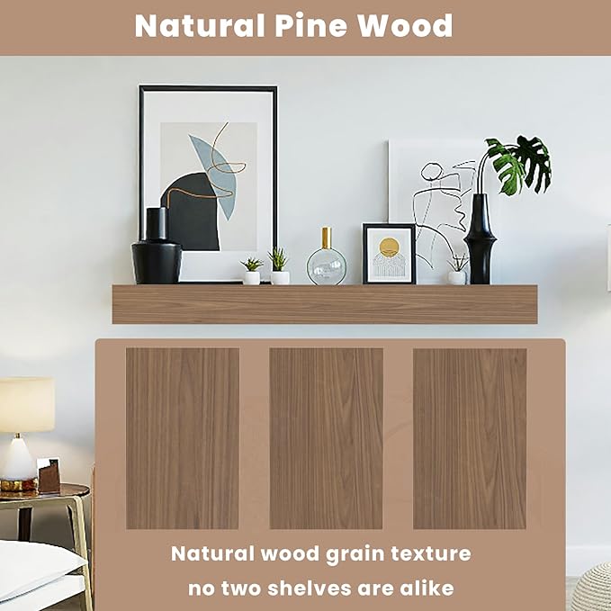 Fireplace Mantel Shelf, 80" Handcrafted Solid Wood Floating Shelf for Over Fireplace - Rustic Farmhouse Wall-Mounted Mantel with Heavy-Duty Hidden Bracket, 80"x8"x6"