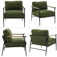 Mid-Century Accent Chair, Soft Armchair Linen Fabric Lounge Chair with Black Metal Legs, Upholstered Leisure Chair for Living Room Reception Room, 1PC, Green