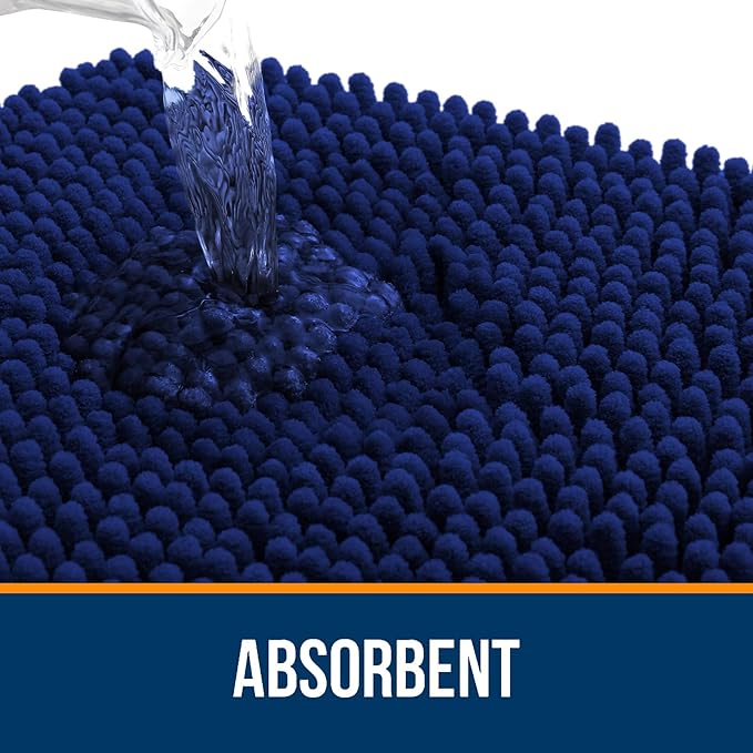 OLANLY Bathroom Rugs 59x20, Extra Soft Absorbent Chenille Bath Rugs, Rubber Backing Quick Dry, Machine Washable Bath Mats for Bathroom Floor, Tub and Shower, Home Decor Accessories, Navy
