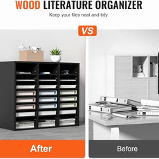 VEVOR Literature Organizers, 24 Compartments Office Mailbox with Adjustable Shelves, Wood Literature Sorter 29x12x24.4 inches for Office, Home, Classroom, Mailrooms Organization, EPA Certified Black