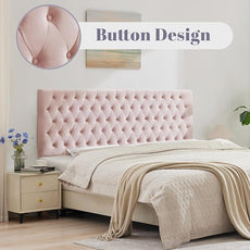 Kingfun Upholstered Queen Headboard Only, Premium Velvet Button Tufted Headboards, Adjustable Solid Wood Head Board, Padded Headboard with Solid Wood Legs in Bedroom (Pink)