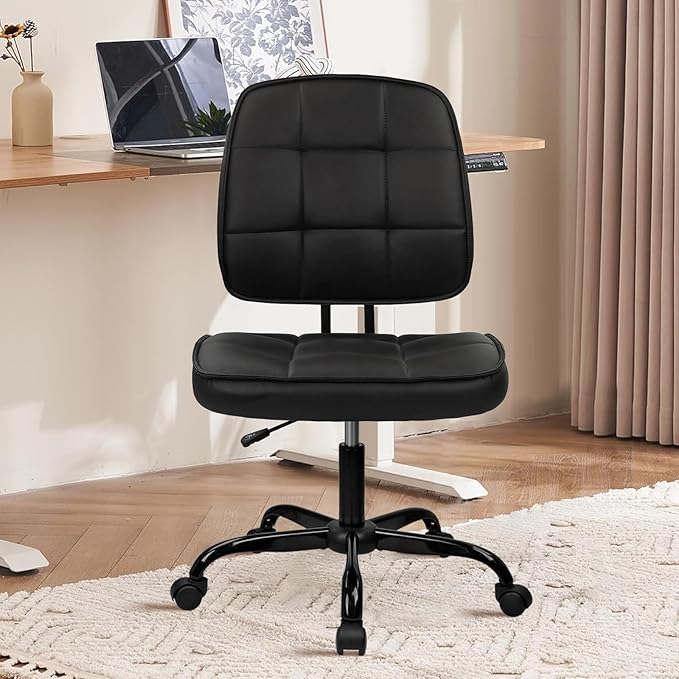 CLATINA Armless Home Office Chair with Lumbar Support and Wheels, Small PU Leather Ergonomic Low Back Desk Chairs No Arms, Adjustable Height 360° Swivel Rolling Computer Task Chair, Black, 8 Pack
