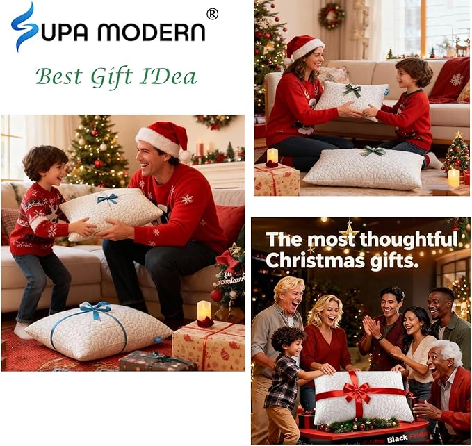 SUPA MODERN Cooling Bed Pillows for Sleeping 1 Pack Shredded Memory Foam Pillows Adjustable Cool Pillow for Side Back Stomach Sleepers Luxury Gel Pillows Toddler Pillow with Washable Removable Cover