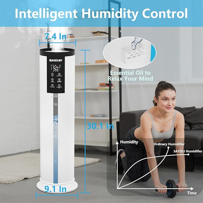 Humidifier, 3.4Gal(13L) Smart Humidifier for Bedroom Home,2000 sq.ft Cool Mist Humidifiers for Home Plants and Office Basement Whole House Large Room with Remote Control Timer and Water Tank