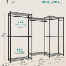 SONGMICS Heavy-Duty Clothes Rack, Garment Rack, Portable Closet, 86.4-Inch Wide Clothing Rack with Adjustable Mesh Shelves and Hanging Rails, Ink Black ULGR434B01