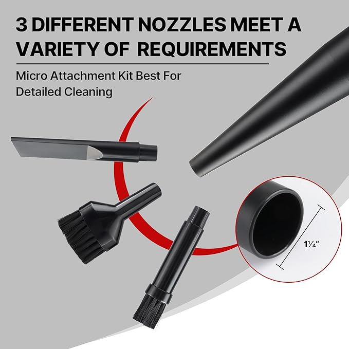Shop-Vac Micro Cleaning Nozzle Kit with Adapter, 1-1/4" Detailed-Cleaning Attachments for Compact Wet Dry Shop Vacuum, Storage Bag Included, 8 Pieces